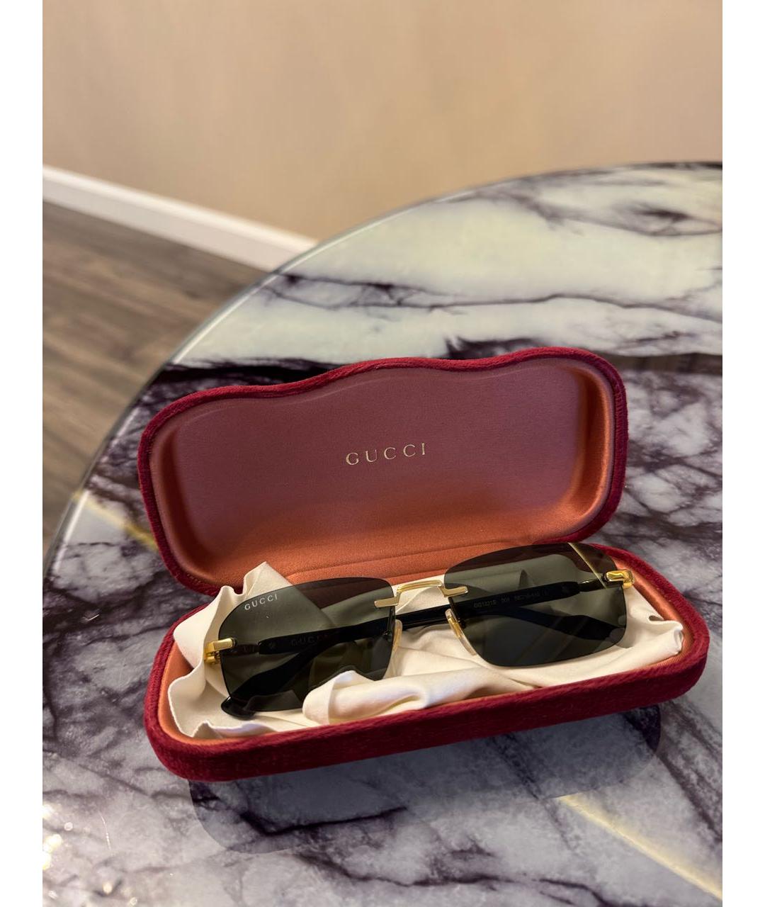 GUCCI Золотые металлические солнцезащитные очки, фото 3