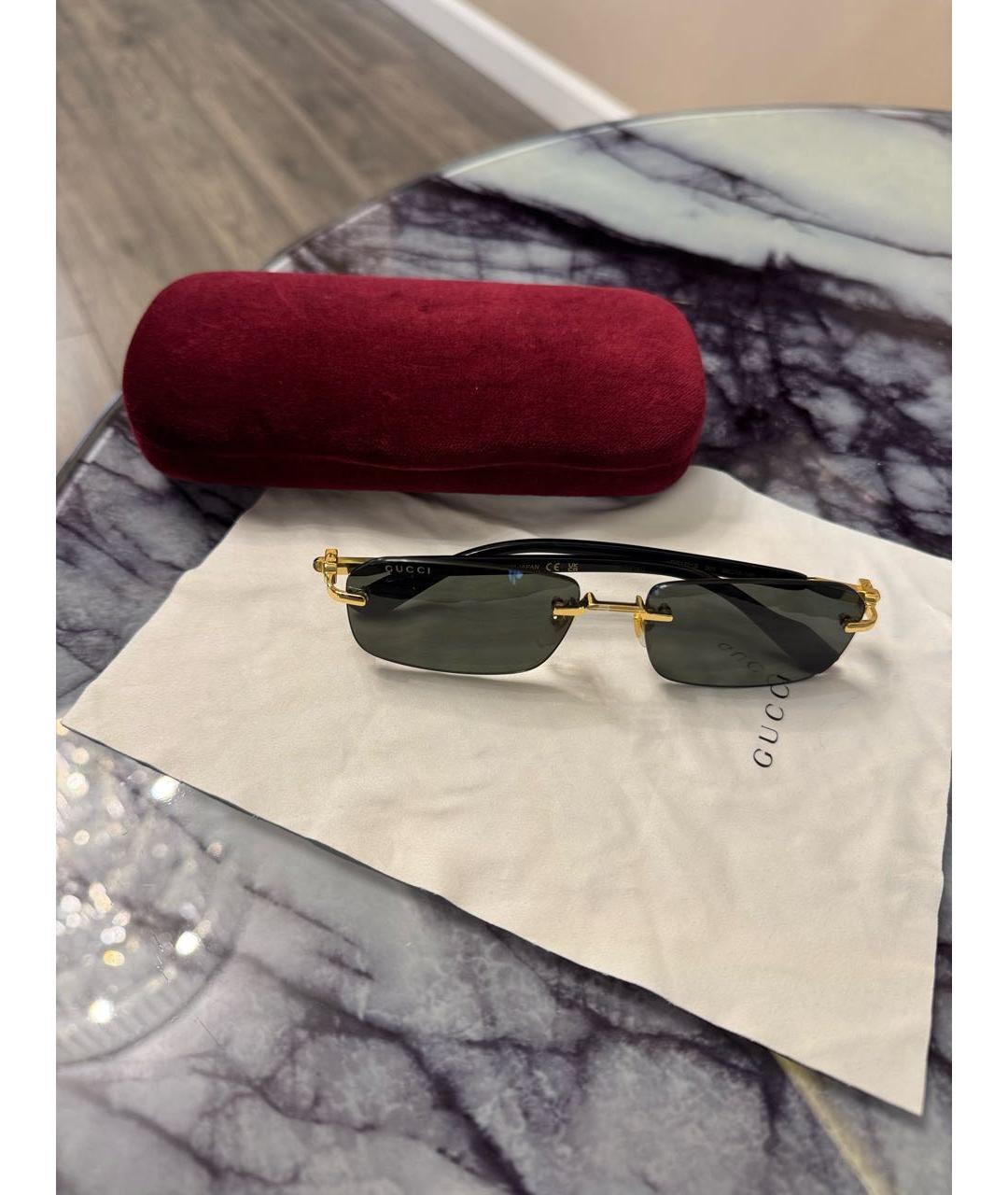 GUCCI Золотые металлические солнцезащитные очки, фото 4