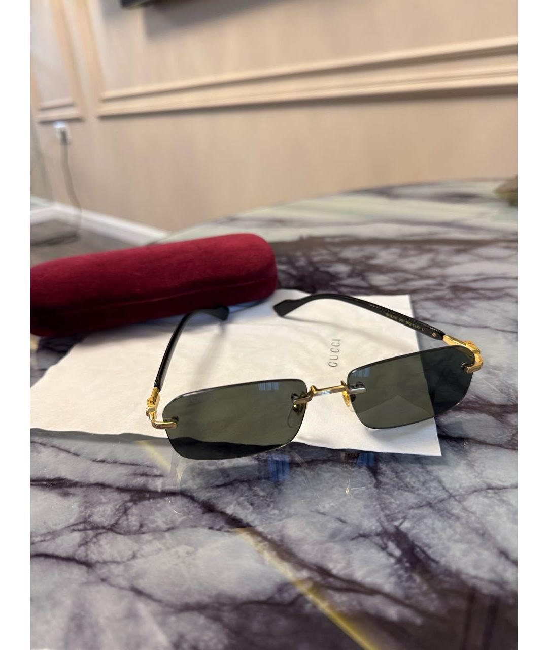 GUCCI Золотые металлические солнцезащитные очки, фото 2