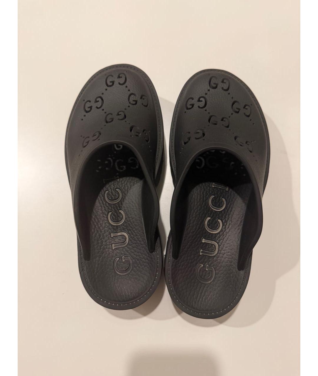 GUCCI Черные резиновые сабо, фото 4