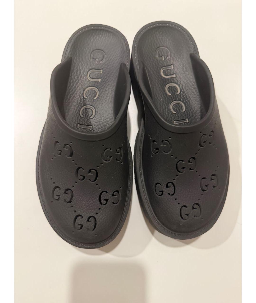 GUCCI Черные резиновые сабо, фото 3
