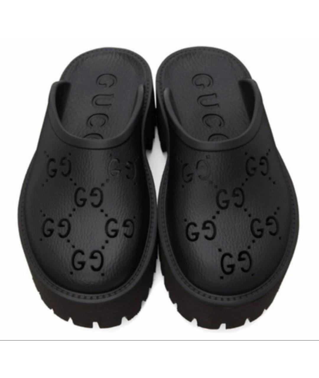 GUCCI Черные резиновые сабо, фото 2