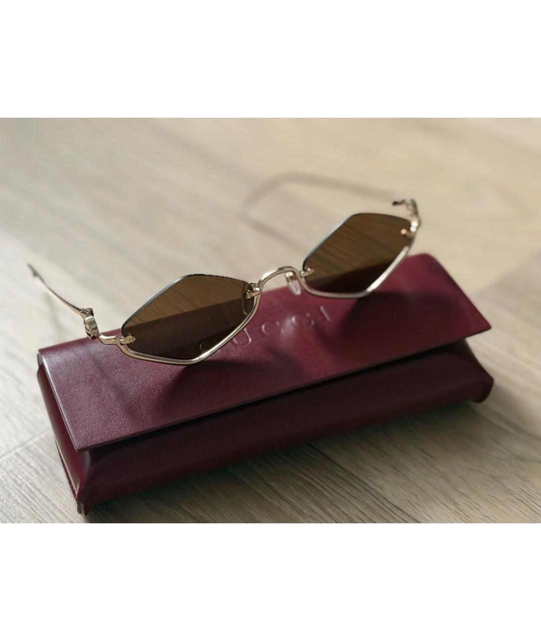GUCCI Золотые металлические солнцезащитные очки, фото 2
