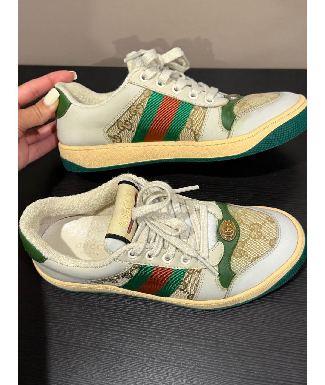 GUCCI Бежевые кожаные кроссовки, фото 4