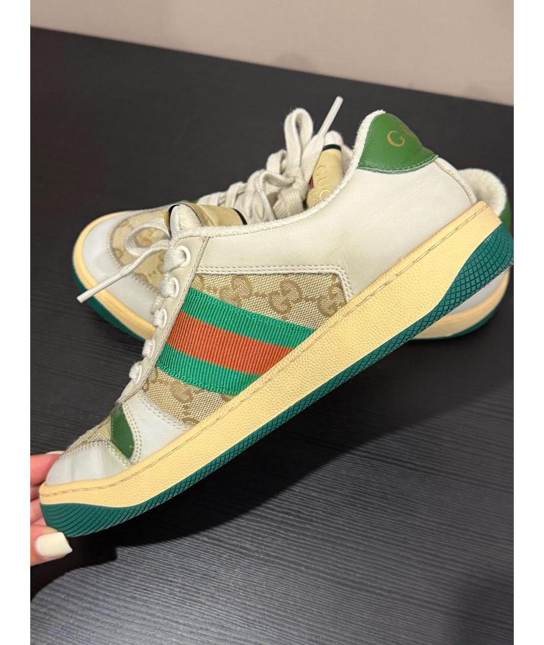 GUCCI Бежевые кожаные кроссовки, фото 5