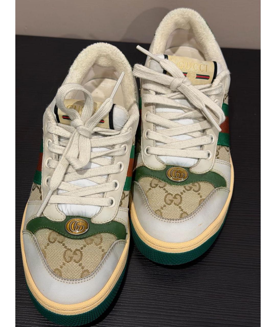 GUCCI Бежевые кожаные кроссовки, фото 2