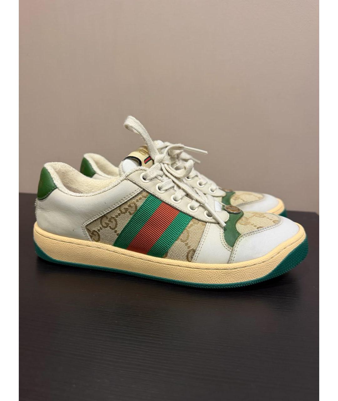 GUCCI Бежевые кожаные кроссовки, фото 7