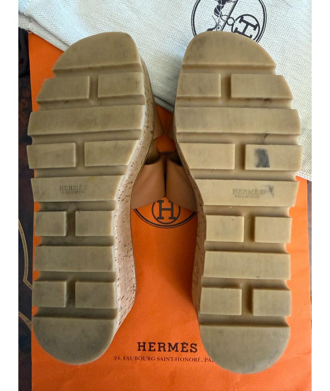 HERMES Коричневые кожаные сабо, фото 6