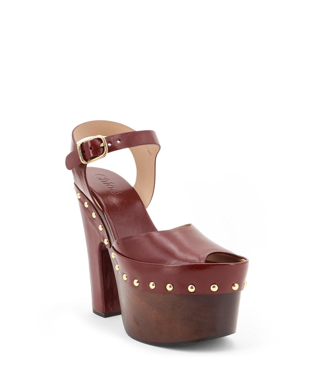 CHLOE Бордовые кожаные босоножки, фото 2