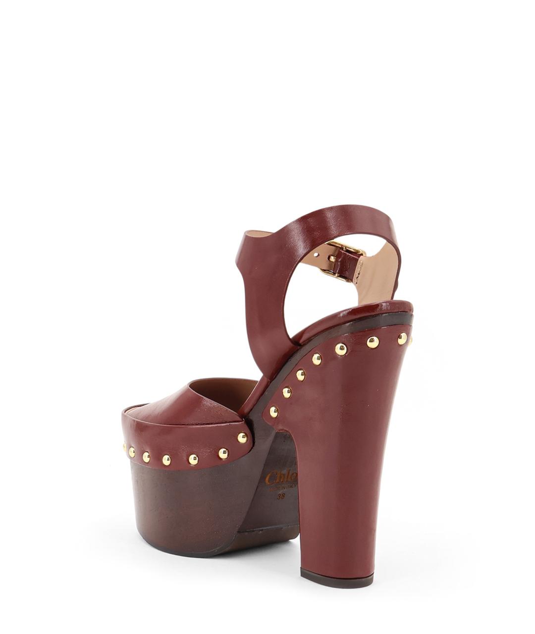 CHLOE Бордовые кожаные босоножки, фото 3