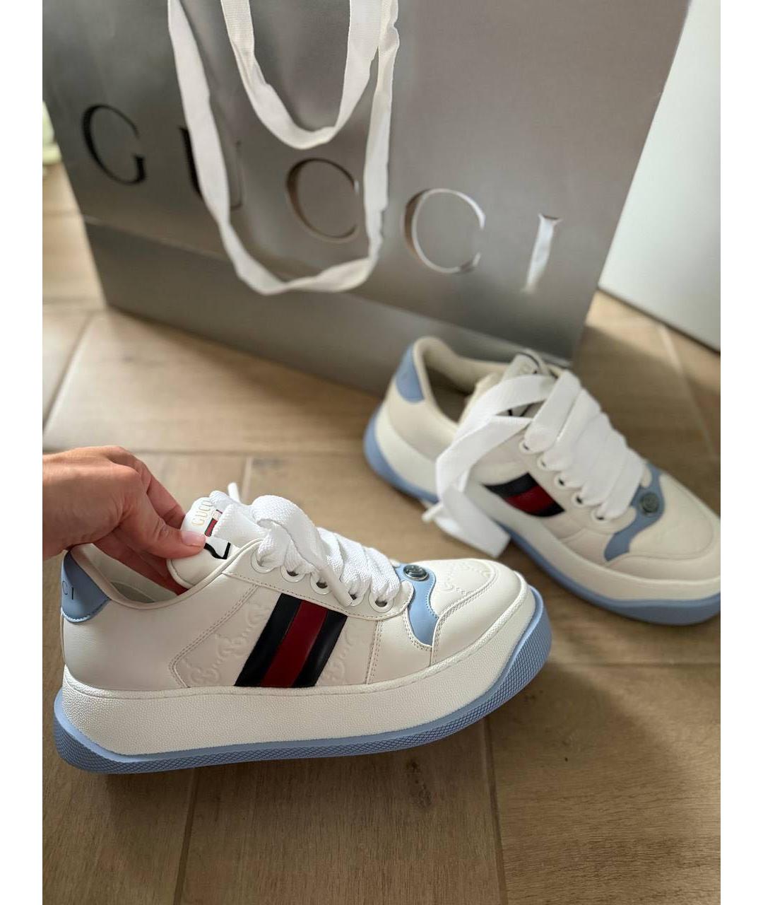 GUCCI Белые кожаные кроссовки, фото 5