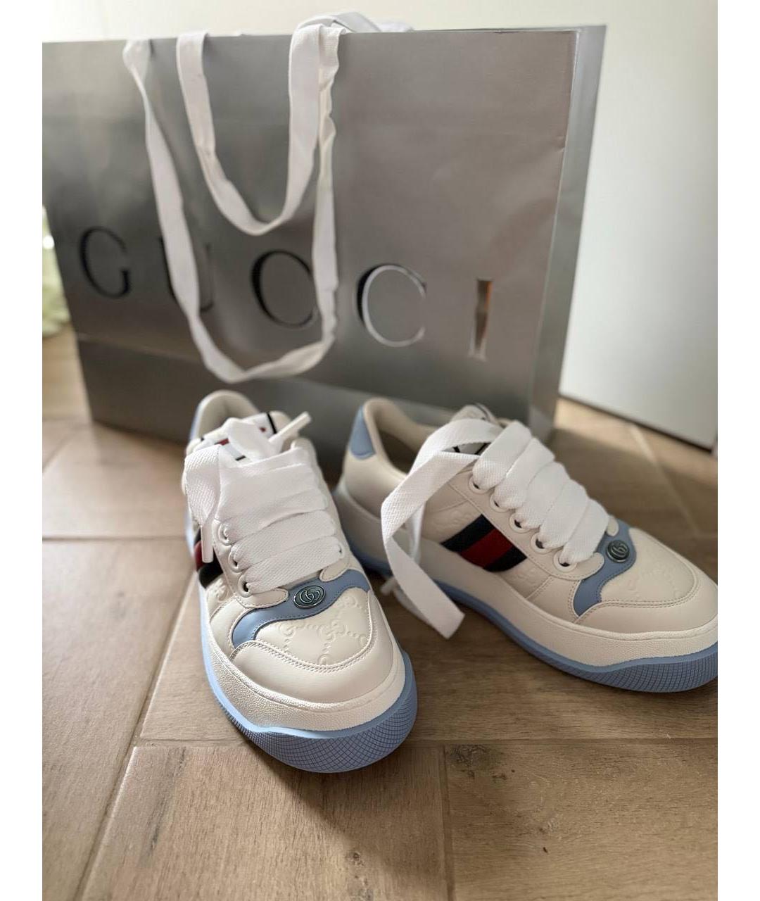 GUCCI Белые кожаные кроссовки, фото 3