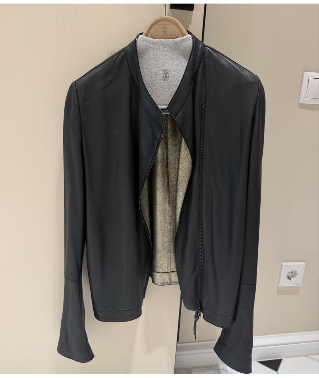 BRUNELLO CUCINELLI Антрацитовая кожаная куртка, фото 6
