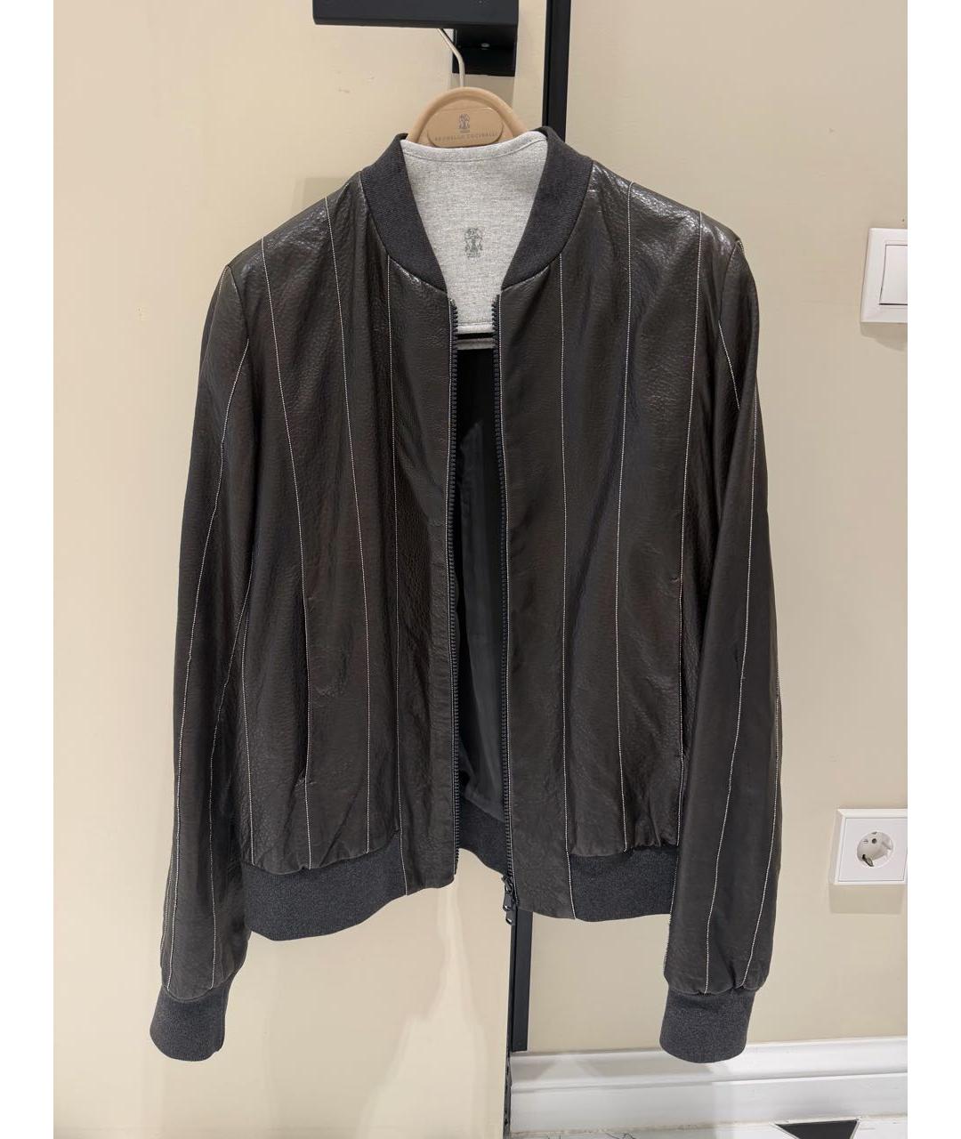 BRUNELLO CUCINELLI Антрацитовая кожаная куртка, фото 6