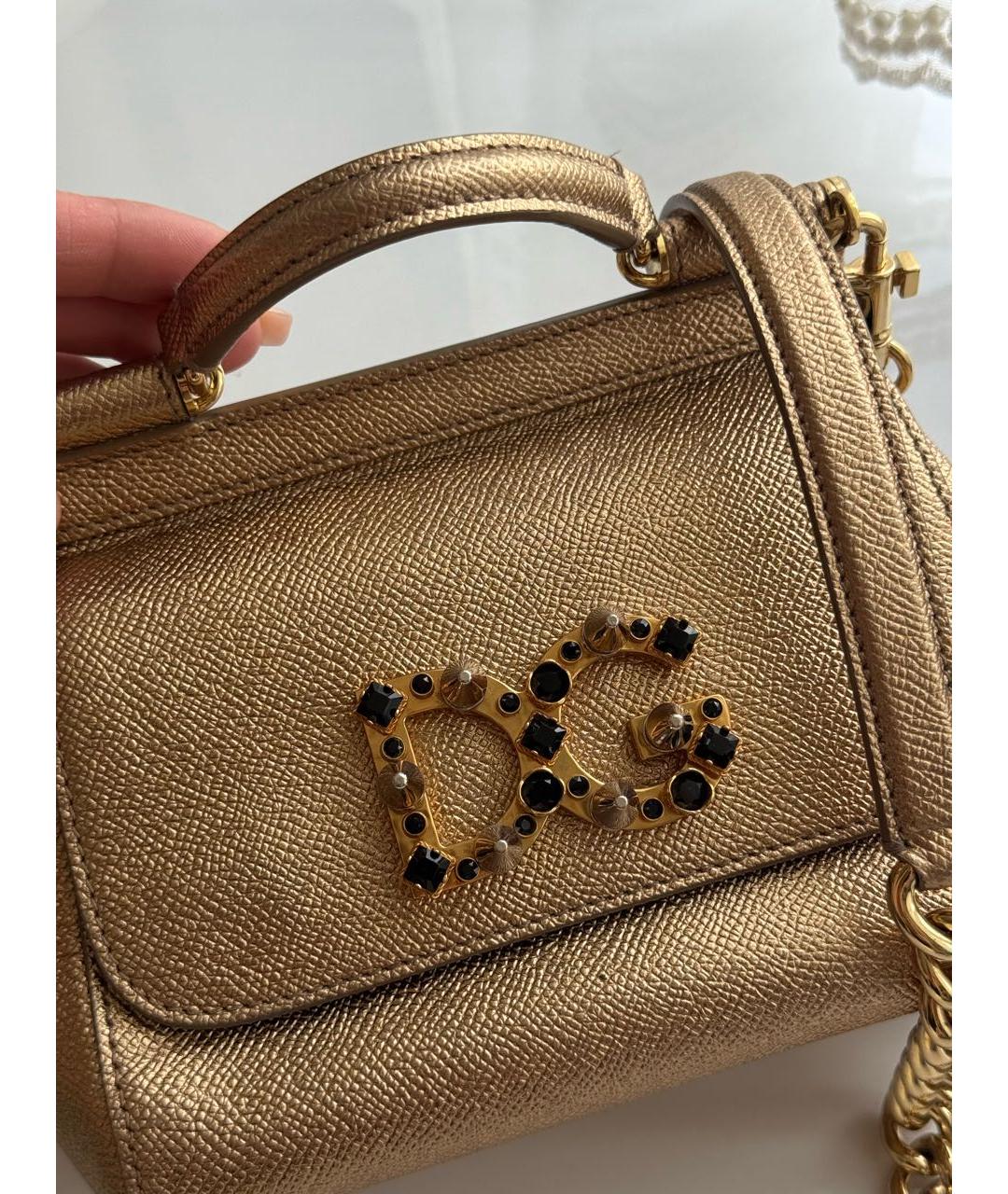 DOLCE&GABBANA Золотая кожаная сумка с короткими ручками, фото 4
