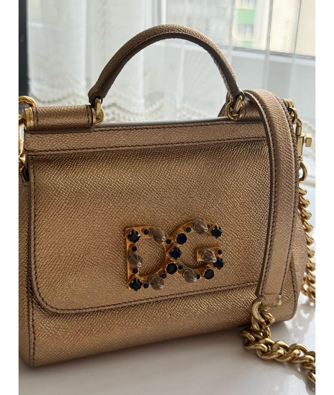 DOLCE&GABBANA Золотая кожаная сумка с короткими ручками, фото 2