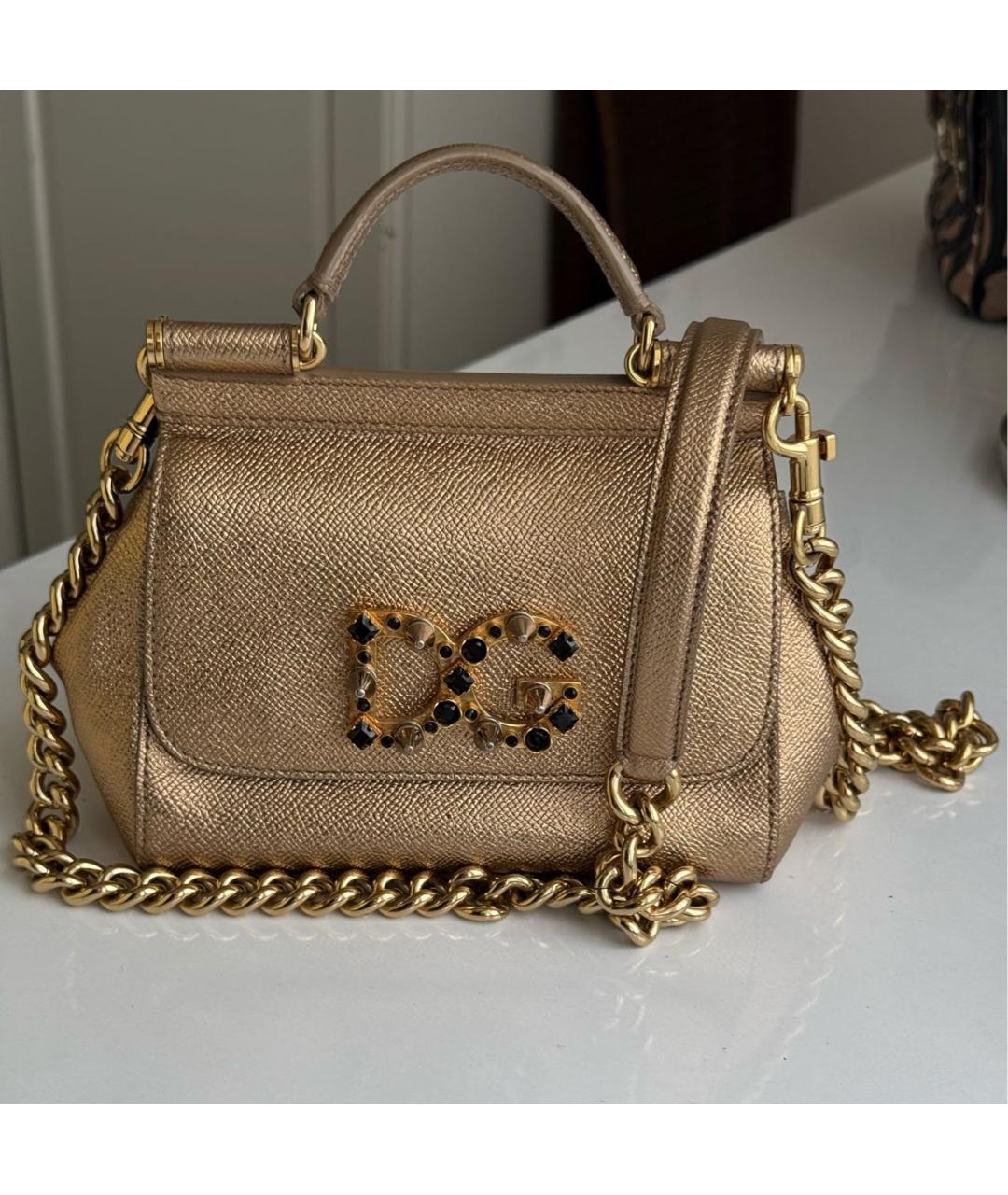 DOLCE&GABBANA Золотая кожаная сумка с короткими ручками, фото 5