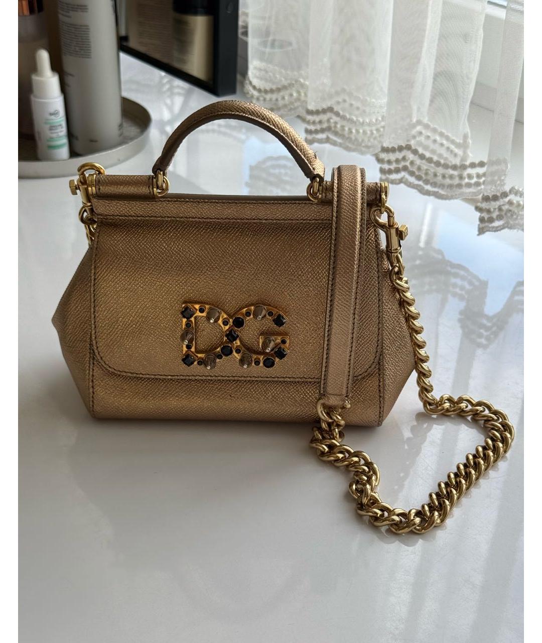 DOLCE&GABBANA Золотая кожаная сумка с короткими ручками, фото 6