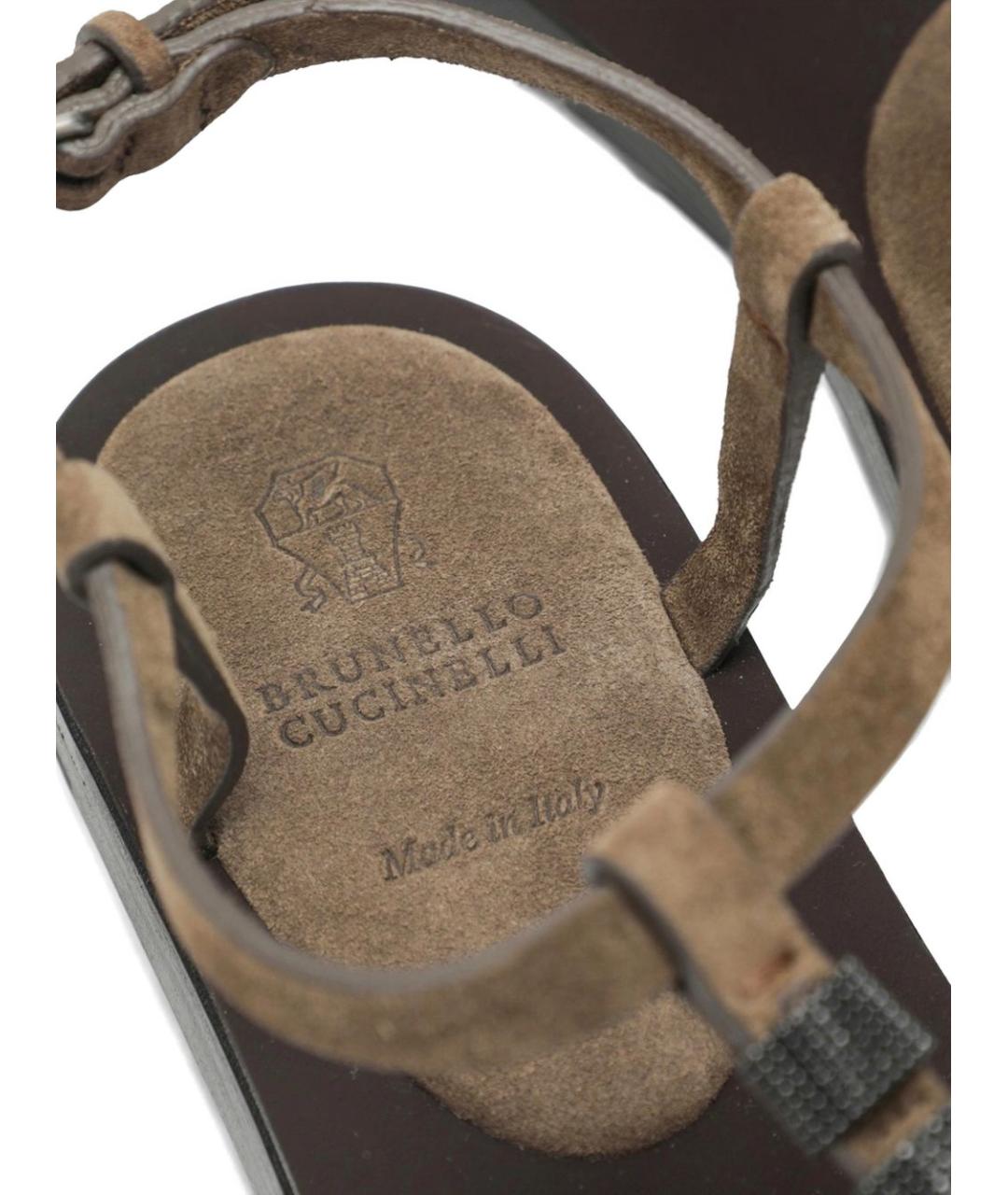 BRUNELLO CUCINELLI Хаки кожаные сандалии, фото 5