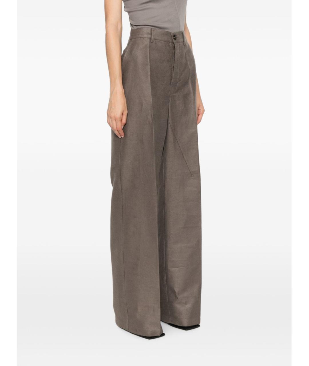 RICK OWENS Серые хлопковые прямые брюки, фото 4