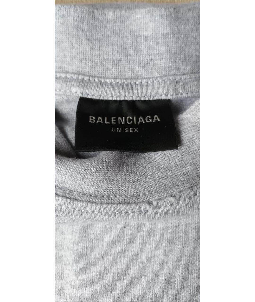 BALENCIAGA Серая хлопковая футболка, фото 4