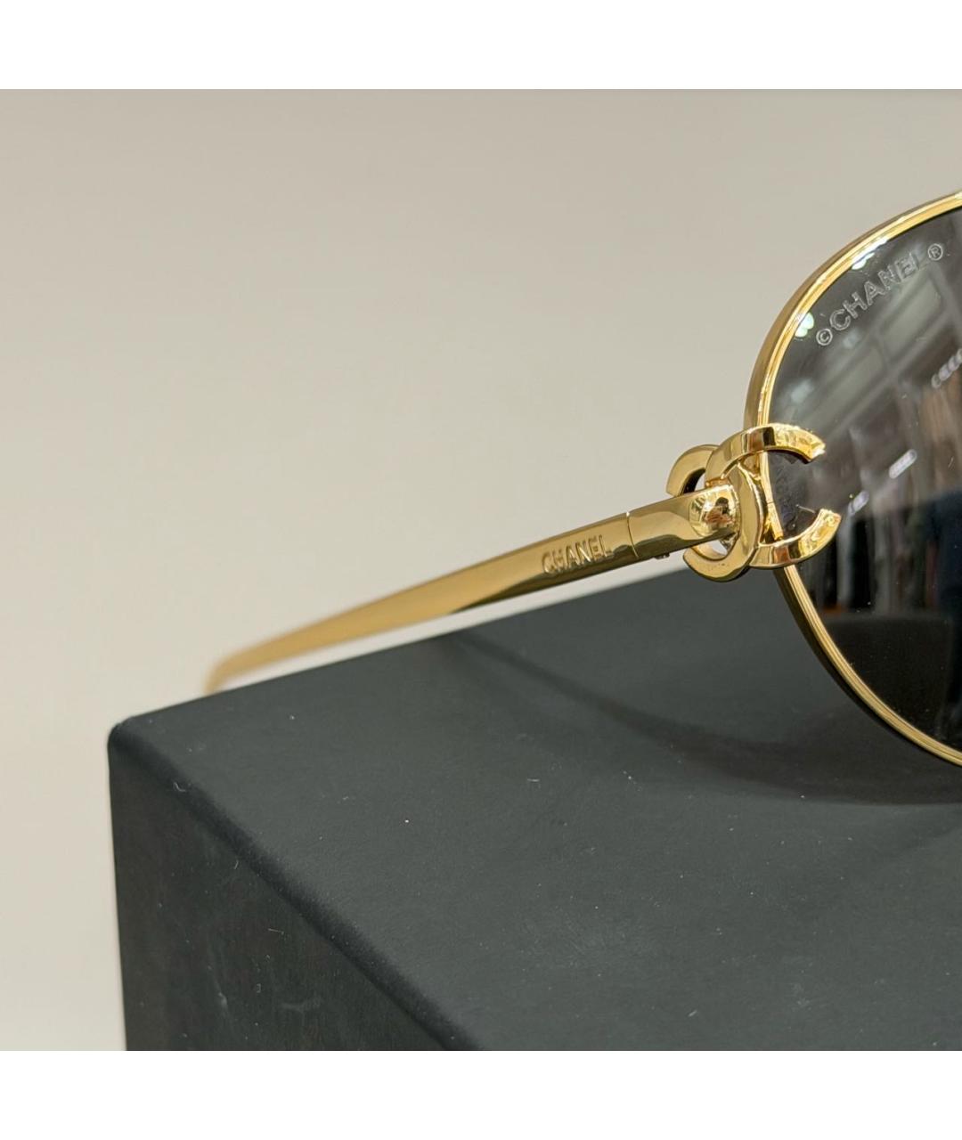 CHANEL Золотые металлические солнцезащитные очки, фото 3