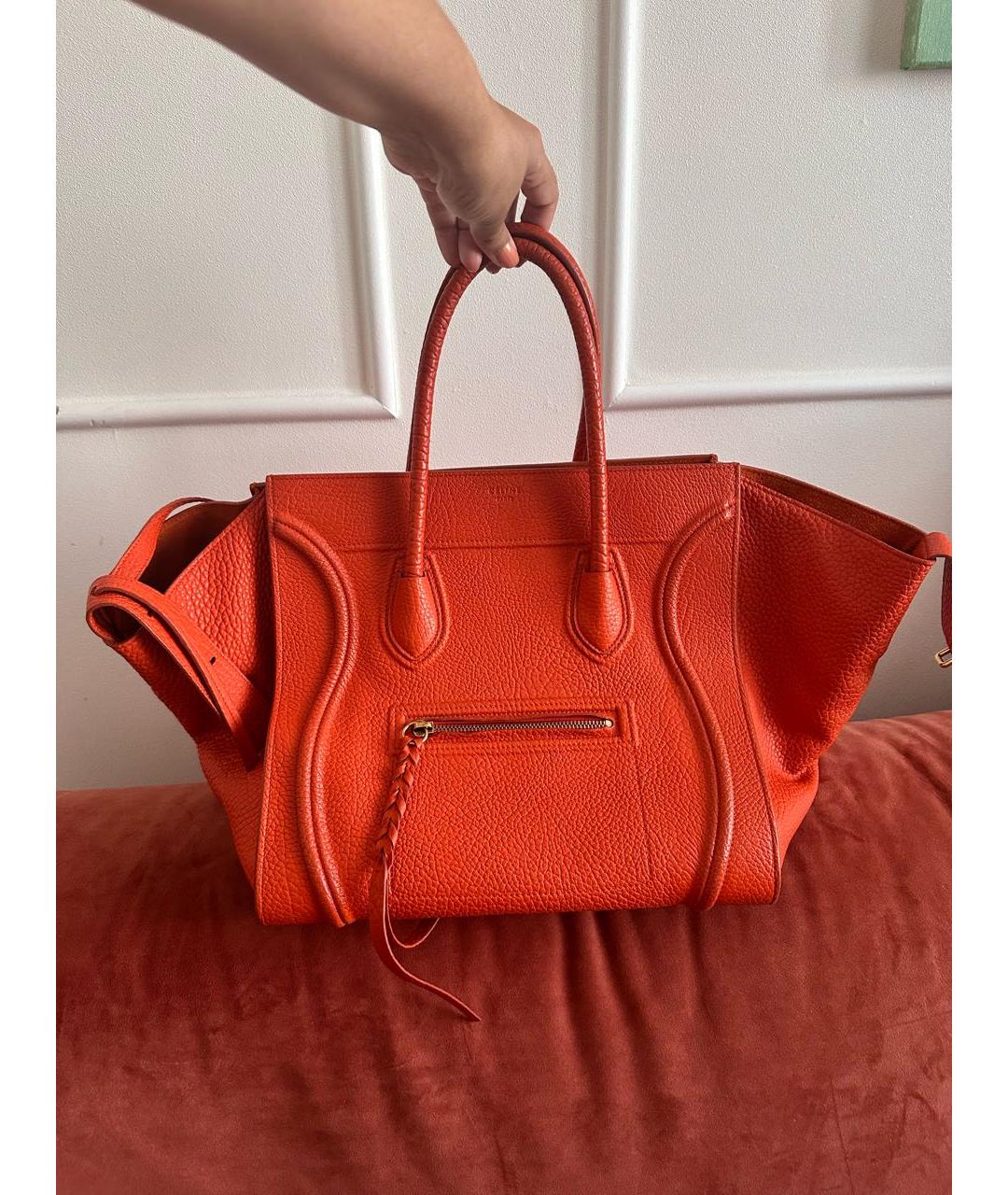 CELINE Оранжевая кожаная сумка с короткими ручками, фото 9