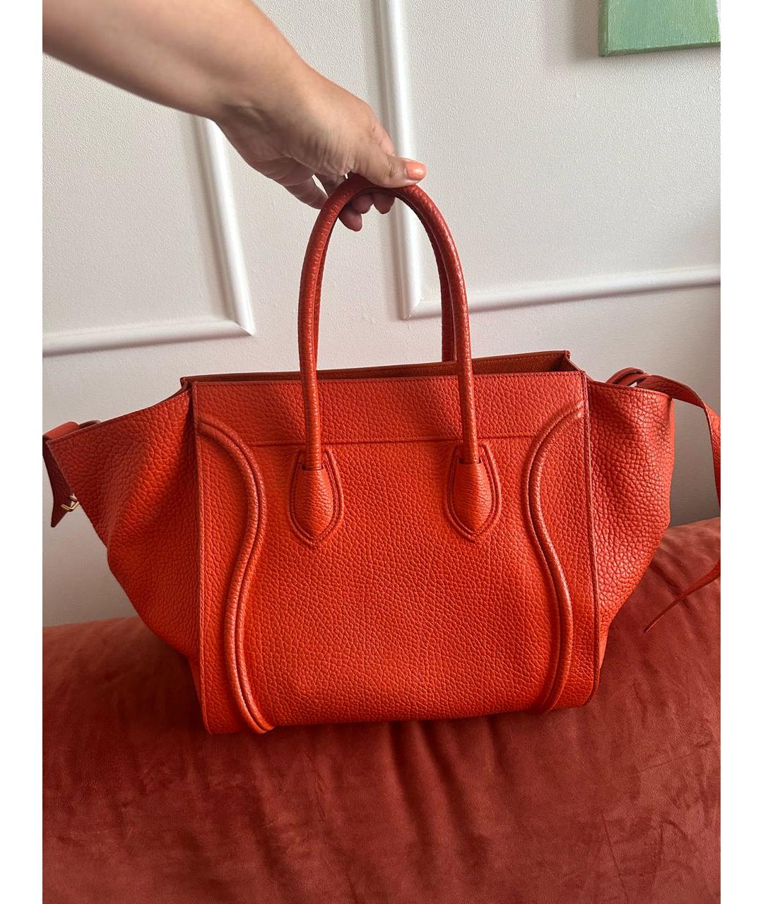 CELINE Оранжевая кожаная сумка с короткими ручками, фото 5