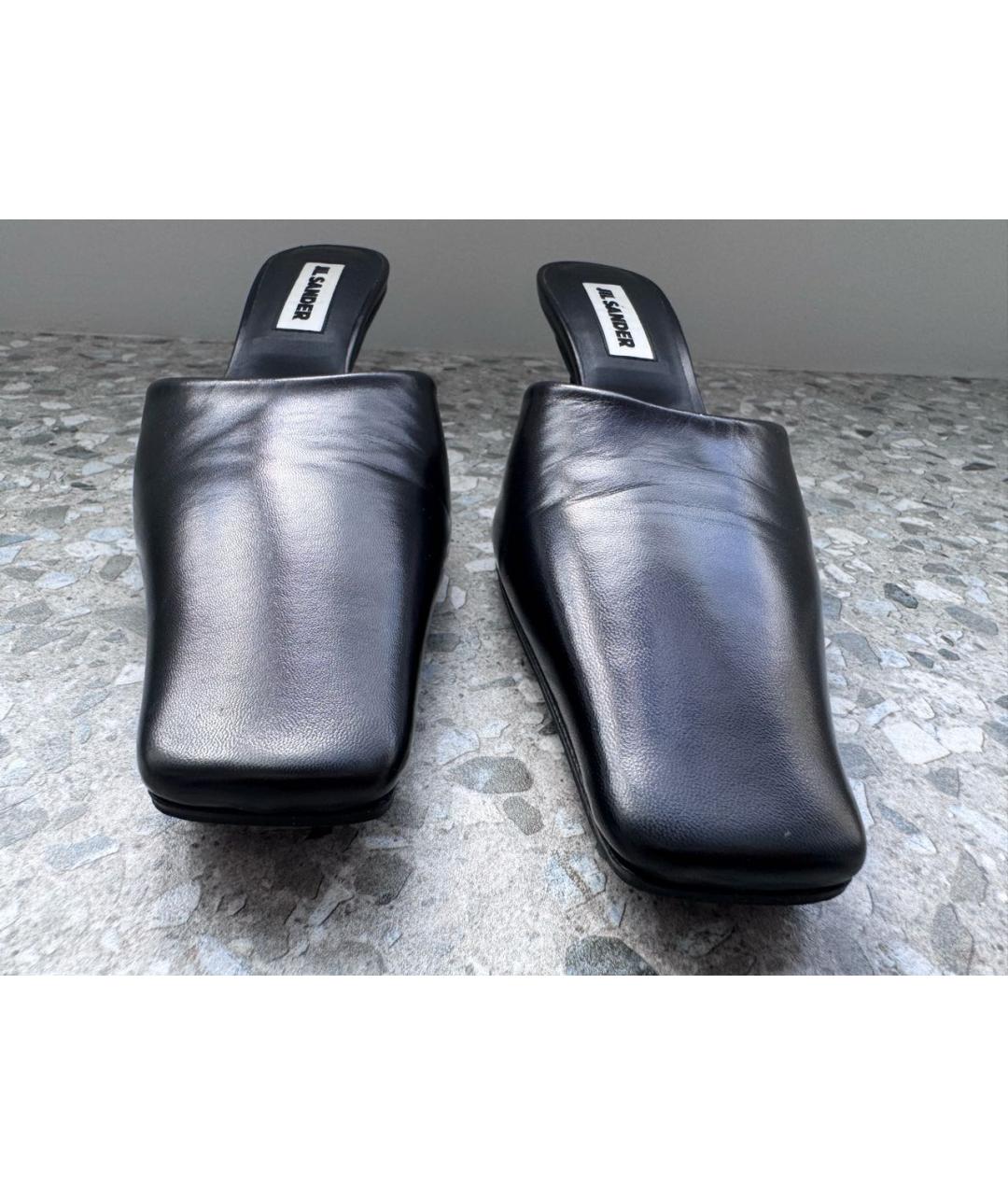 JIL SANDER Черные кожаные мюли, фото 7
