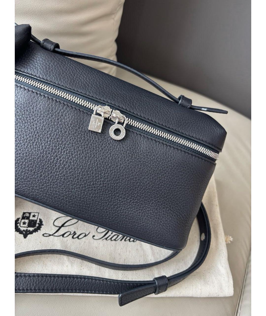 LORO PIANA Темно-синяя кожаная сумка с короткими ручками, фото 6