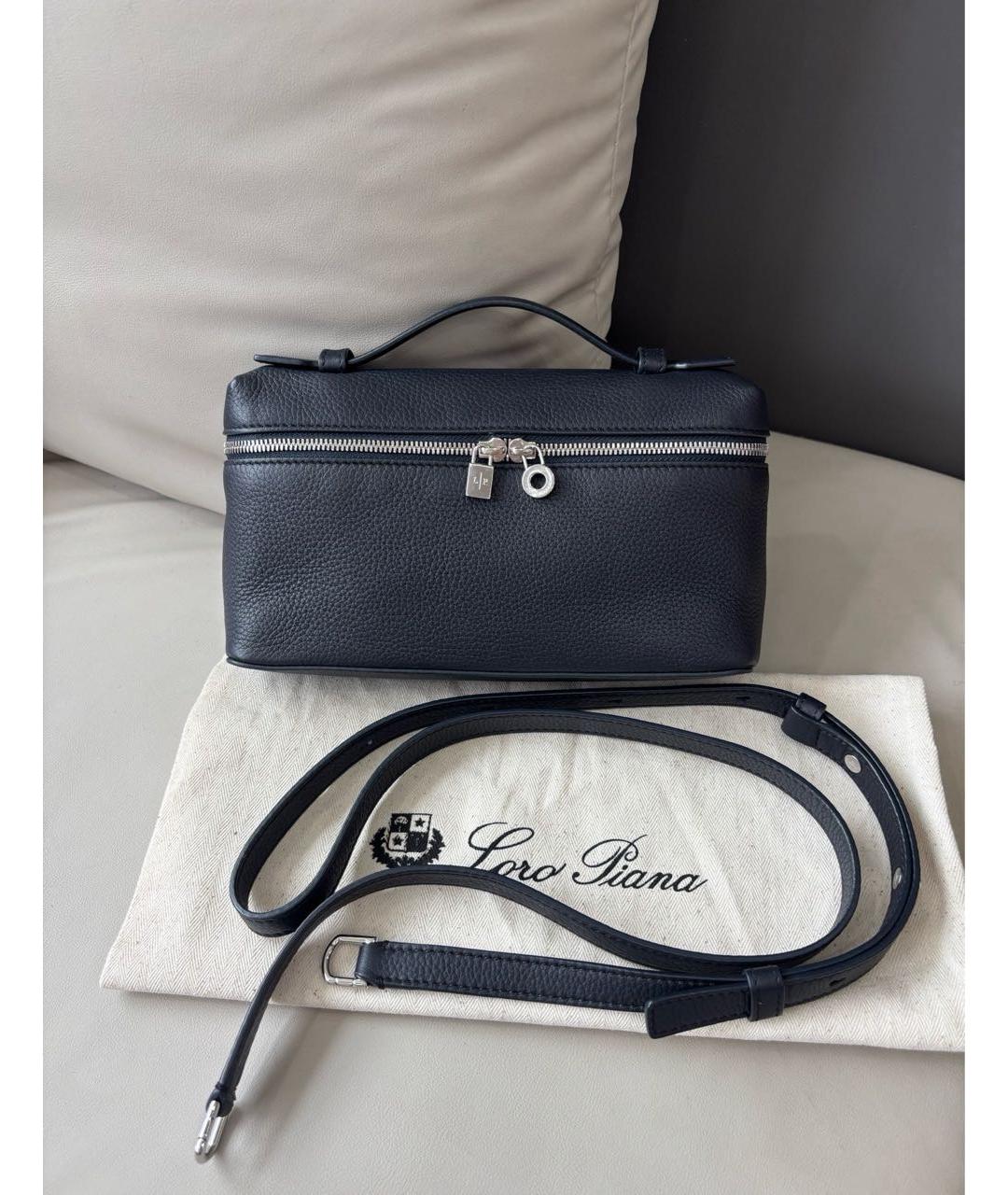 LORO PIANA Темно-синяя кожаная сумка с короткими ручками, фото 8
