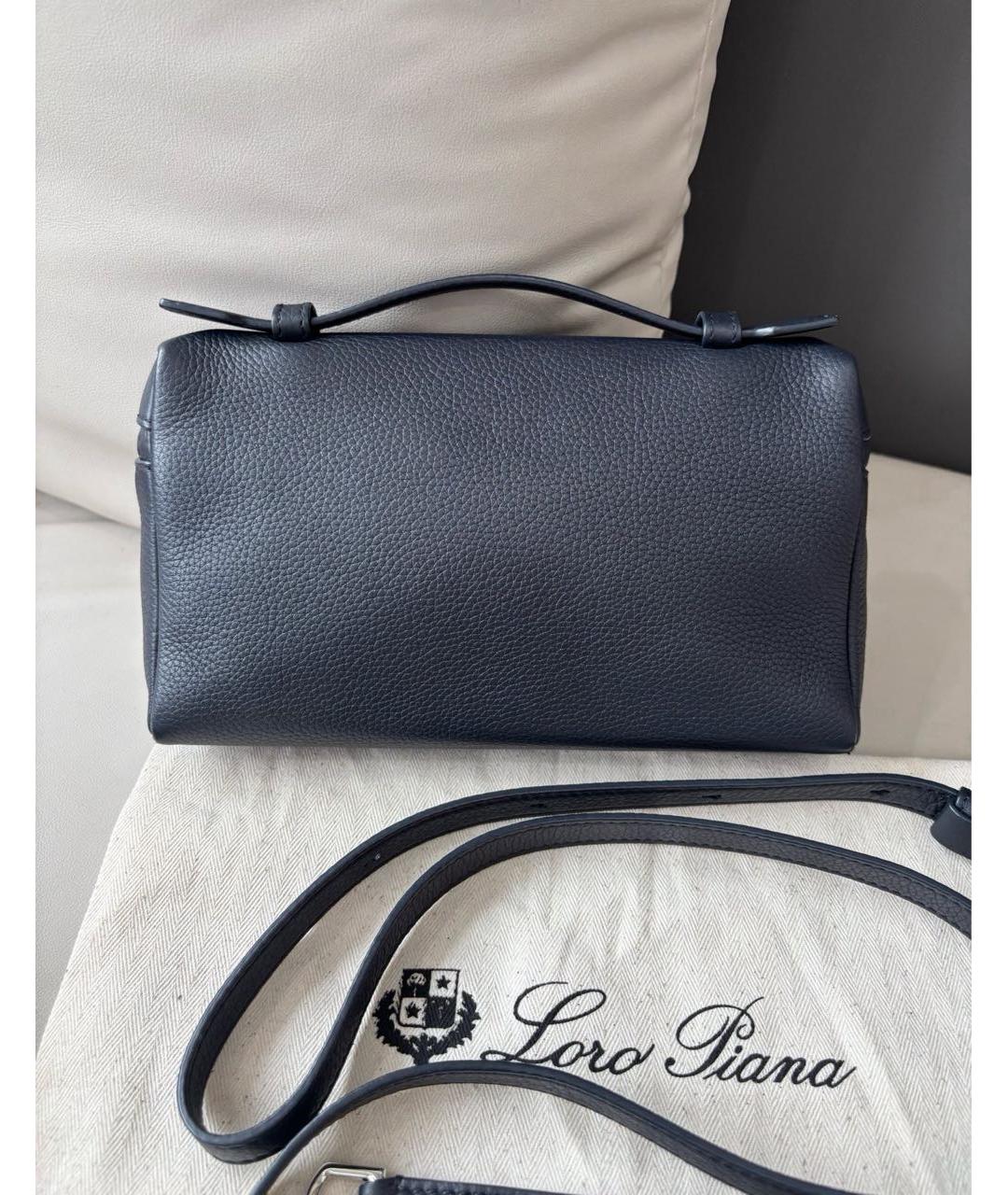LORO PIANA Темно-синяя кожаная сумка с короткими ручками, фото 3