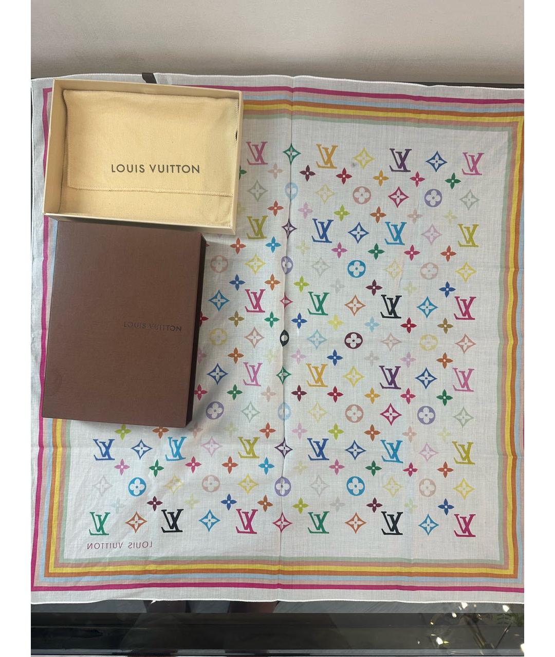 LOUIS VUITTON Белый шелковый платок, фото 2