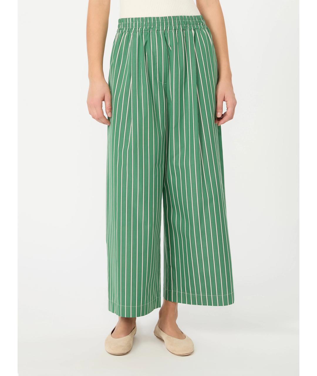WEEKEND MAX MARA Зеленые хлопковые брюки широкие, фото 3