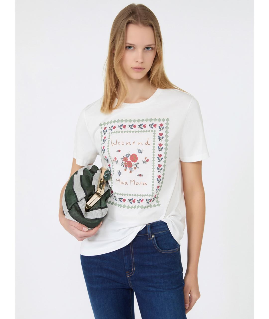 WEEKEND MAX MARA Белая хлопковая футболка, фото 4