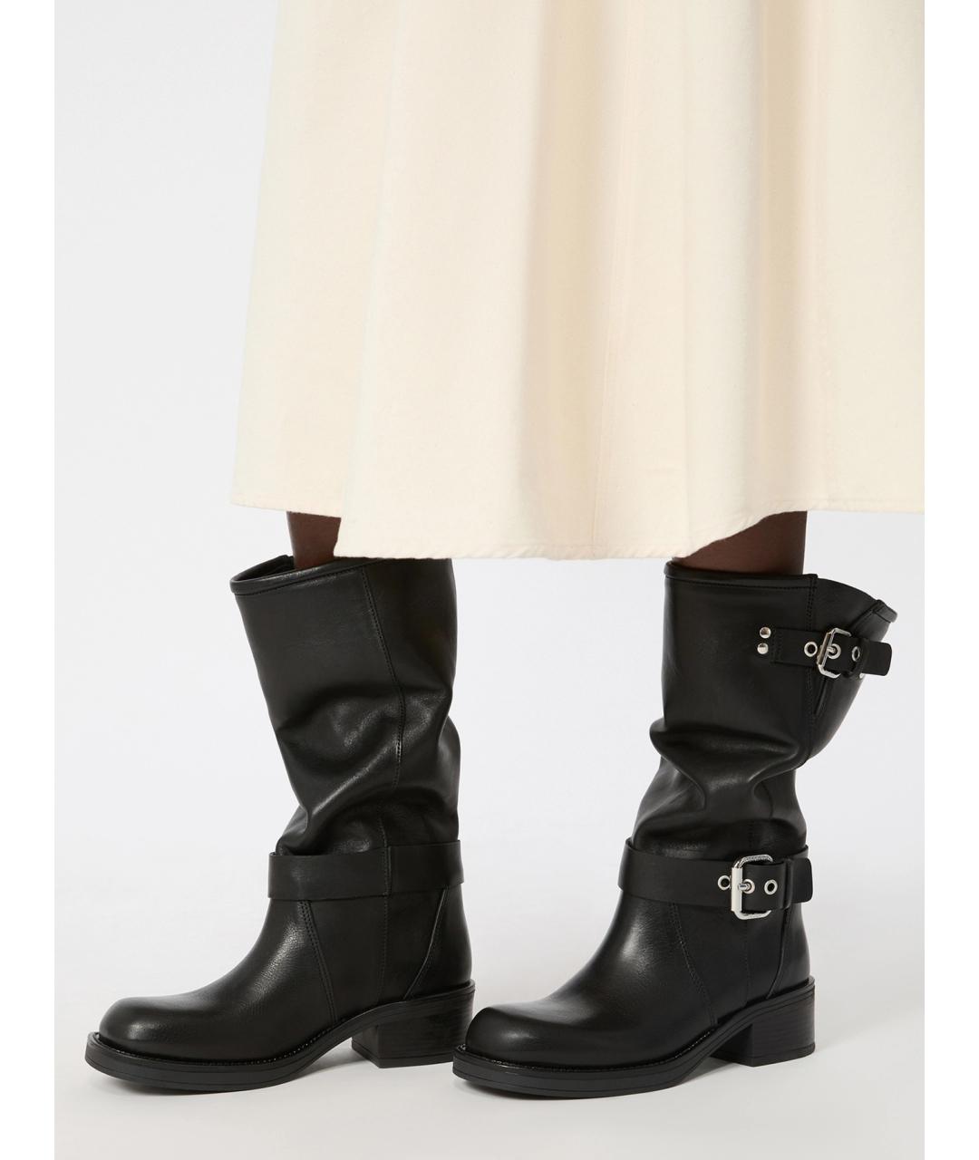 WEEKEND MAX MARA Черные кожаные сапоги, фото 2
