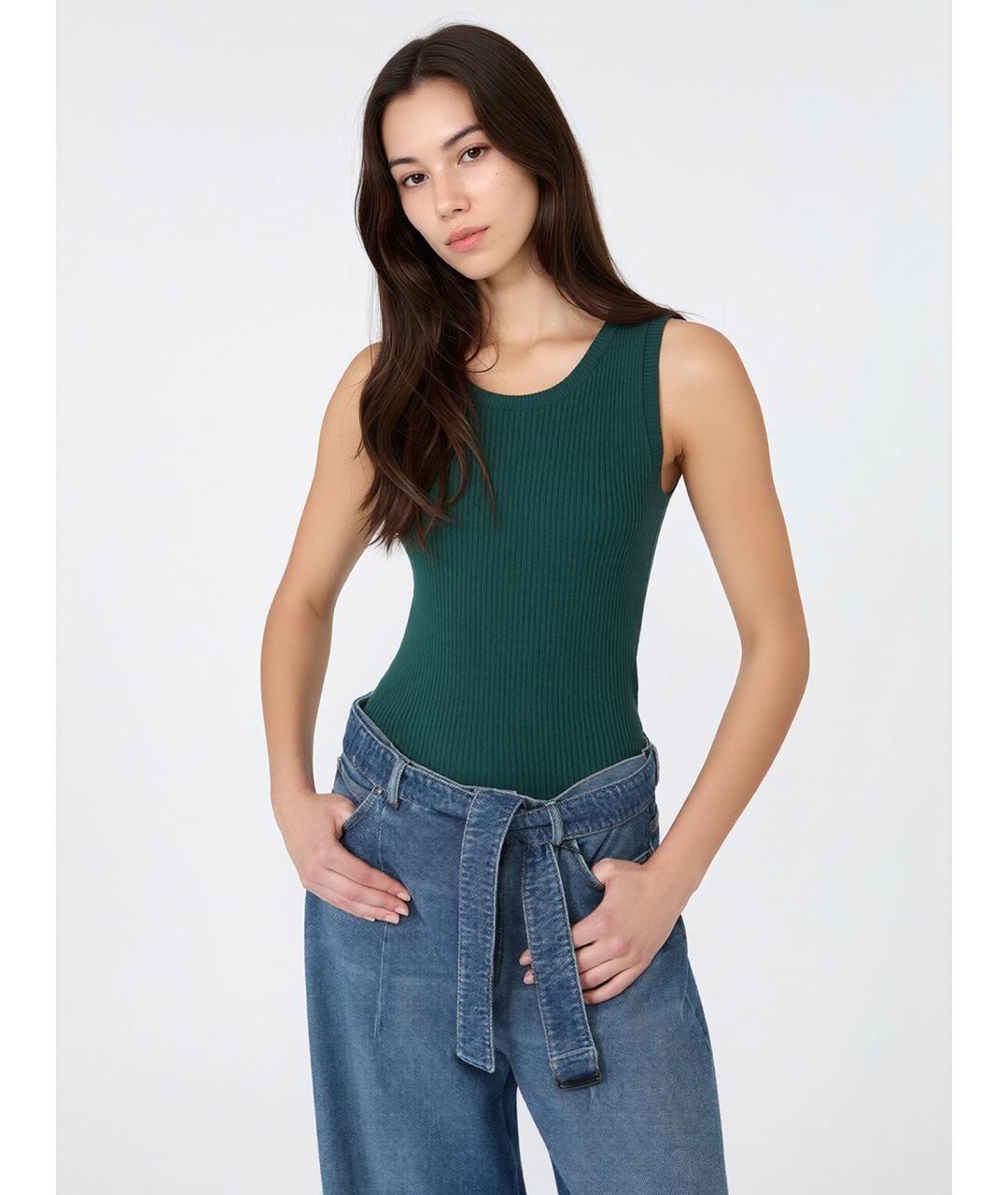 WEEKEND MAX MARA Зеленая вискозная майка, фото 5