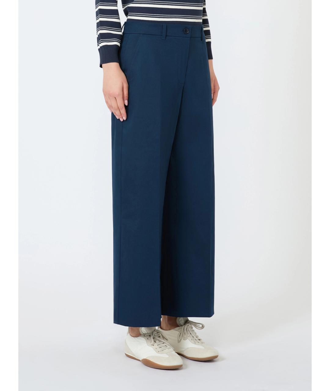 WEEKEND MAX MARA Синие хлопковые прямые брюки, фото 3