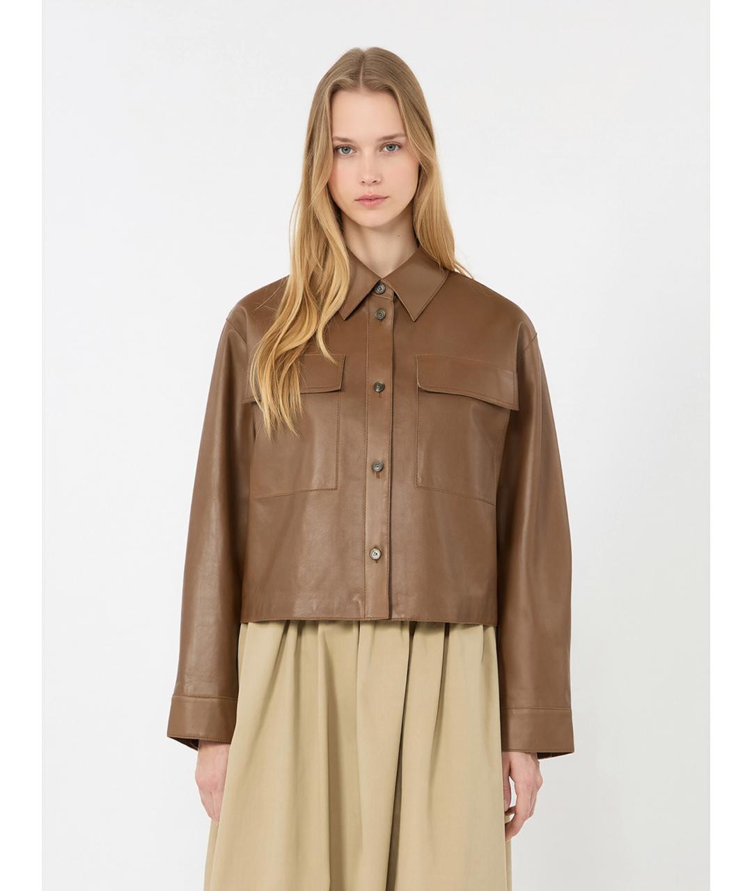 WEEKEND MAX MARA Коричневая кожаная куртка, фото 3