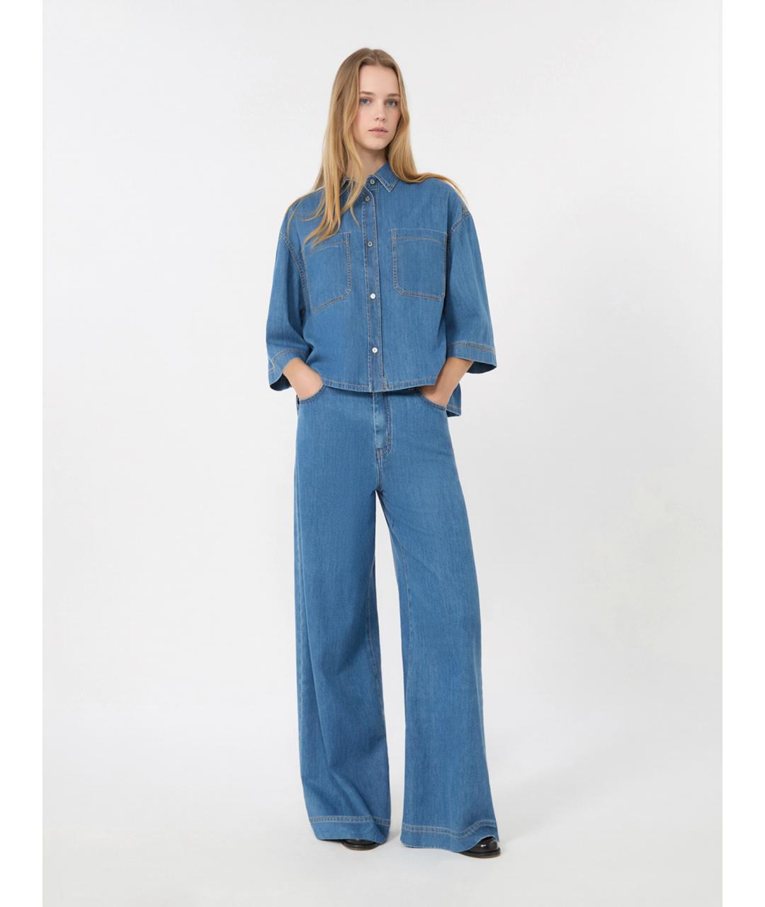 WEEKEND MAX MARA Синяя хлопковая рубашка, фото 2