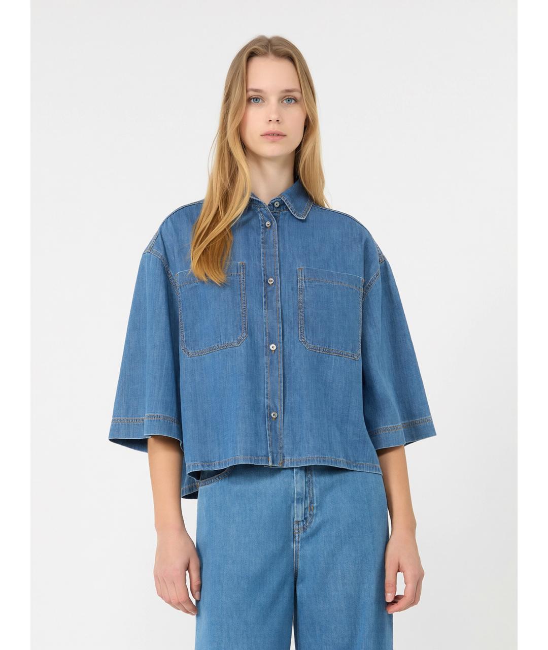WEEKEND MAX MARA Синяя хлопковая рубашка, фото 3