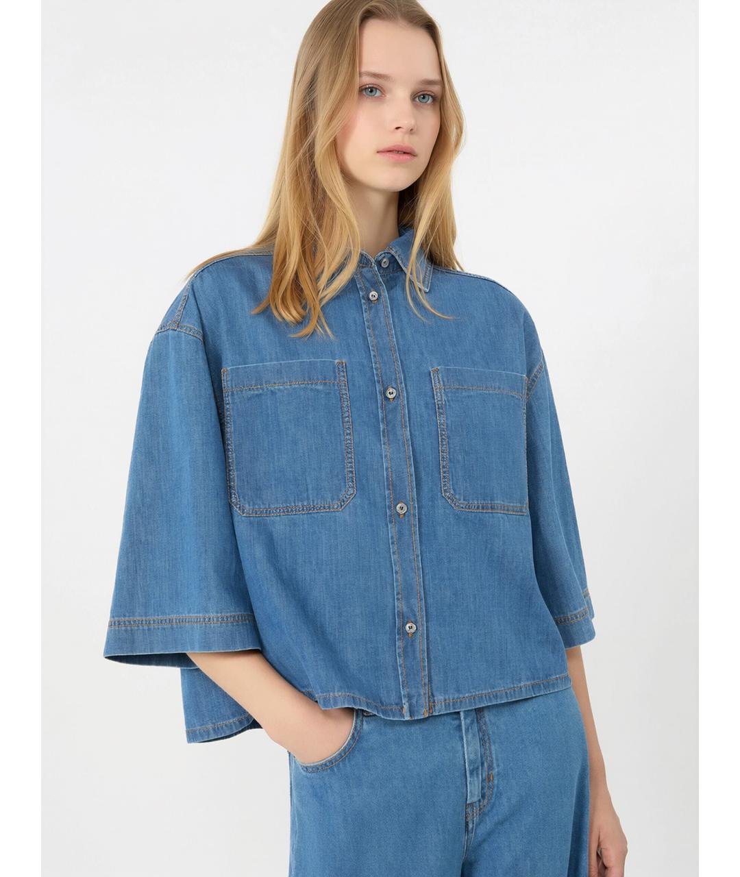 WEEKEND MAX MARA Синяя хлопковая рубашка, фото 5