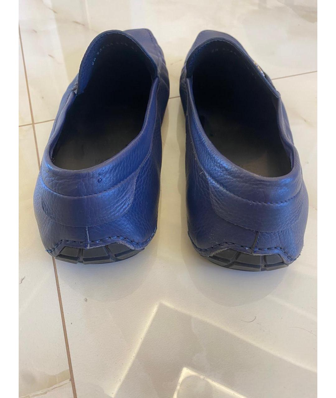FERRAGAMO Синие кожаные мокасины, фото 4