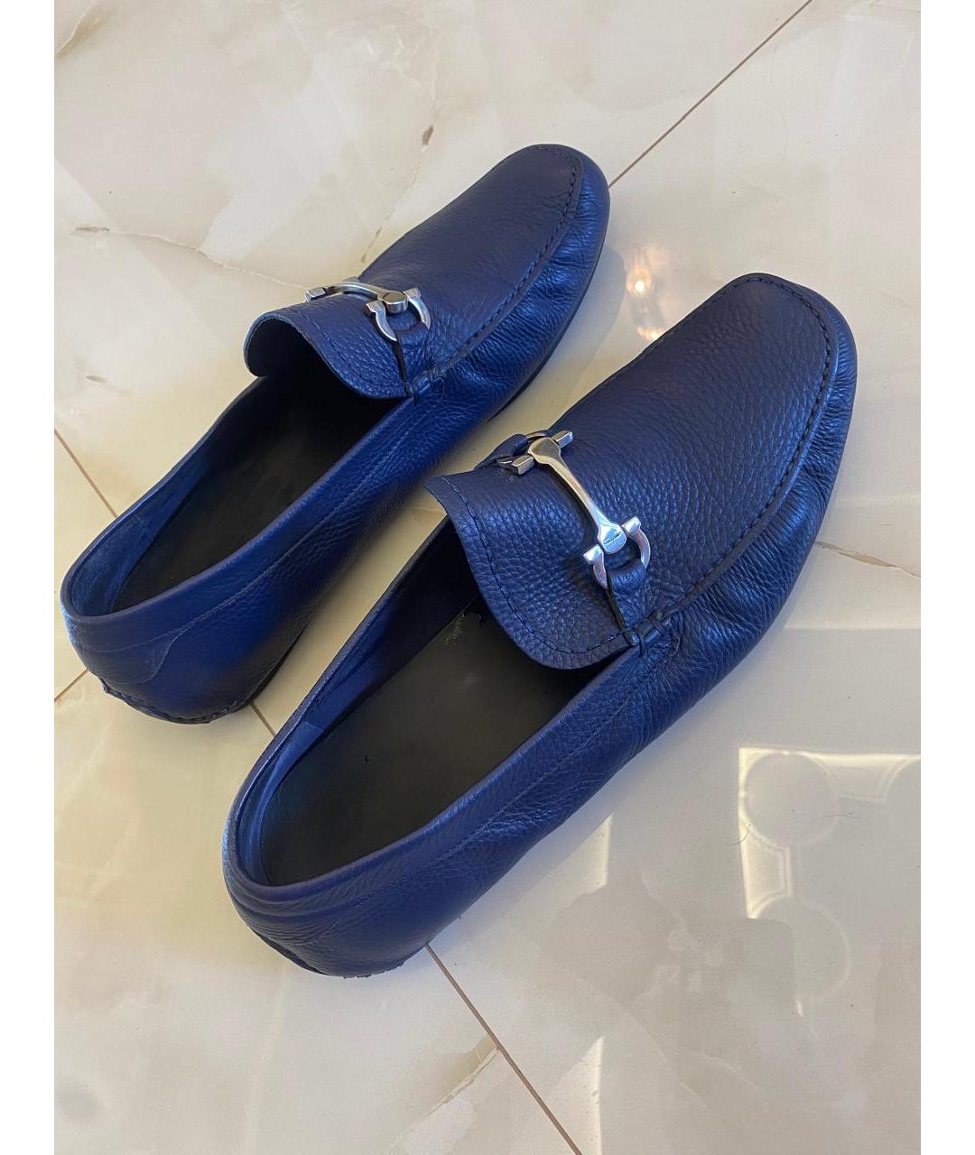 FERRAGAMO Синие кожаные мокасины, фото 3