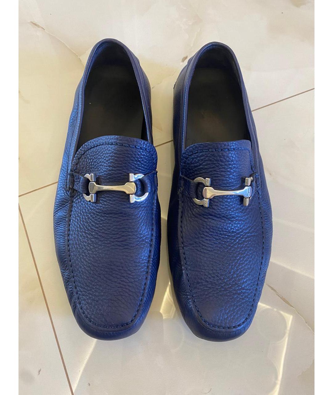 FERRAGAMO Синие кожаные мокасины, фото 2