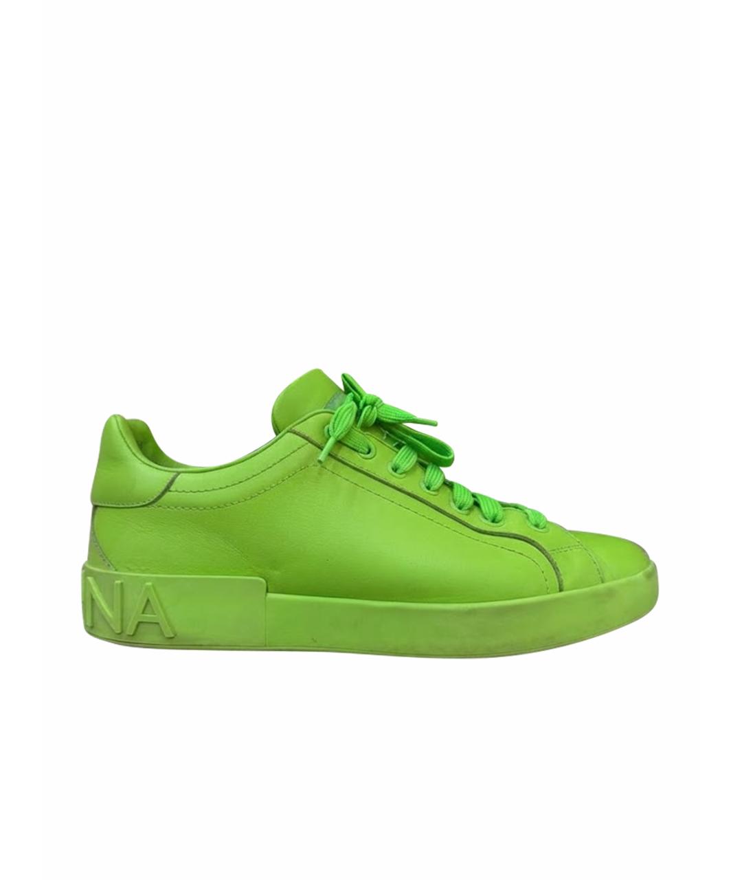 DOLCE&GABBANA Зеленые кожаные низкие кроссовки / кеды, фото 1
