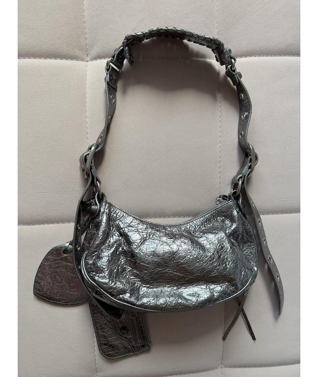 BALENCIAGA Серебряная кожаная сумка через плечо, фото 3