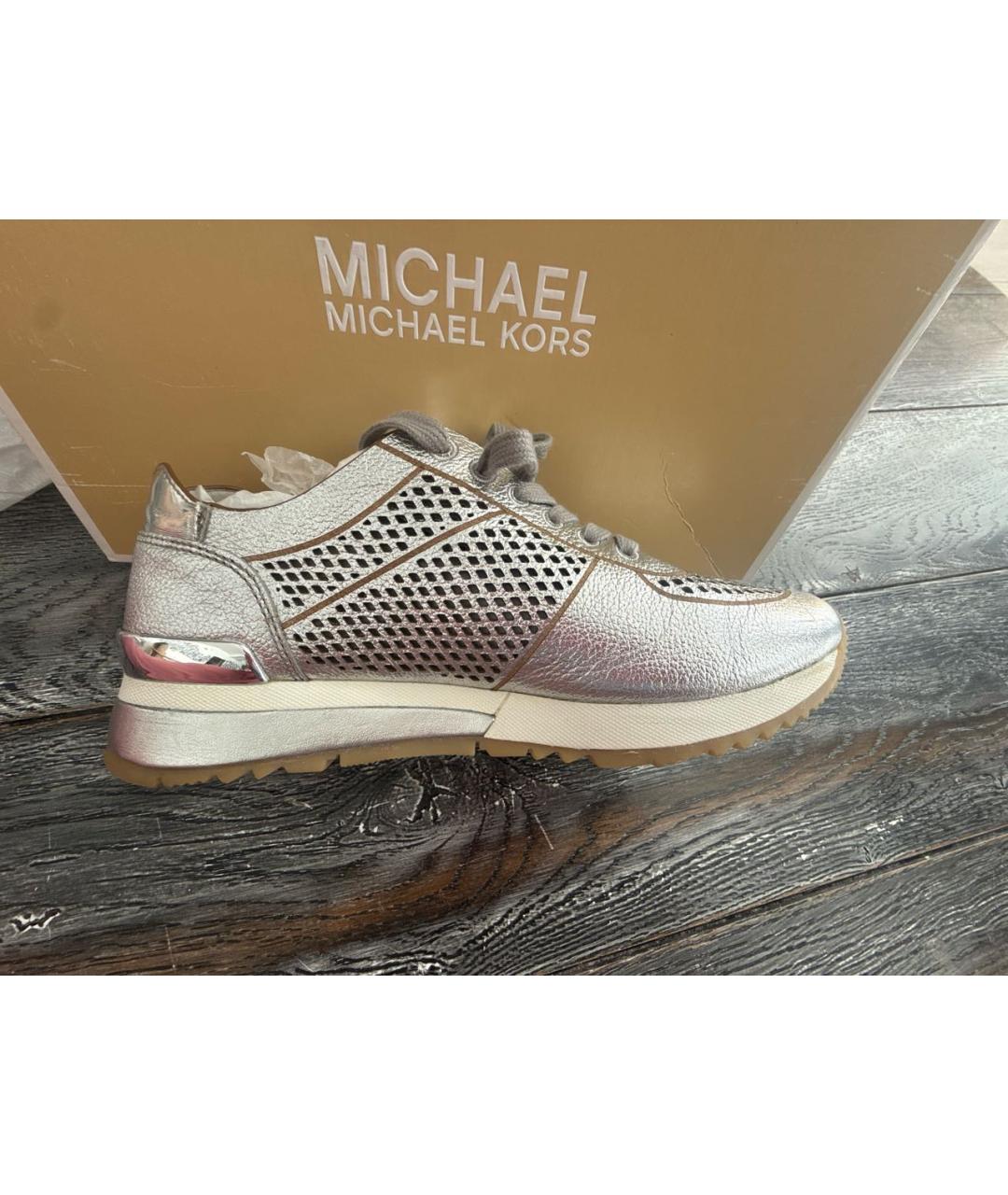 MICHAEL MICHAEL KORS Серебряные кожаные кроссовки, фото 5