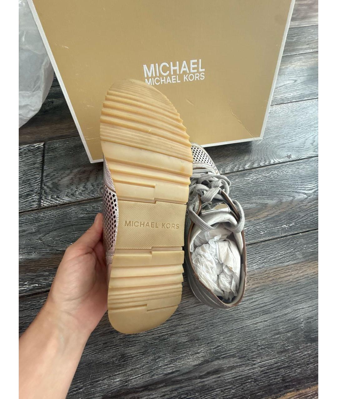 MICHAEL MICHAEL KORS Серебряные кожаные кроссовки, фото 4