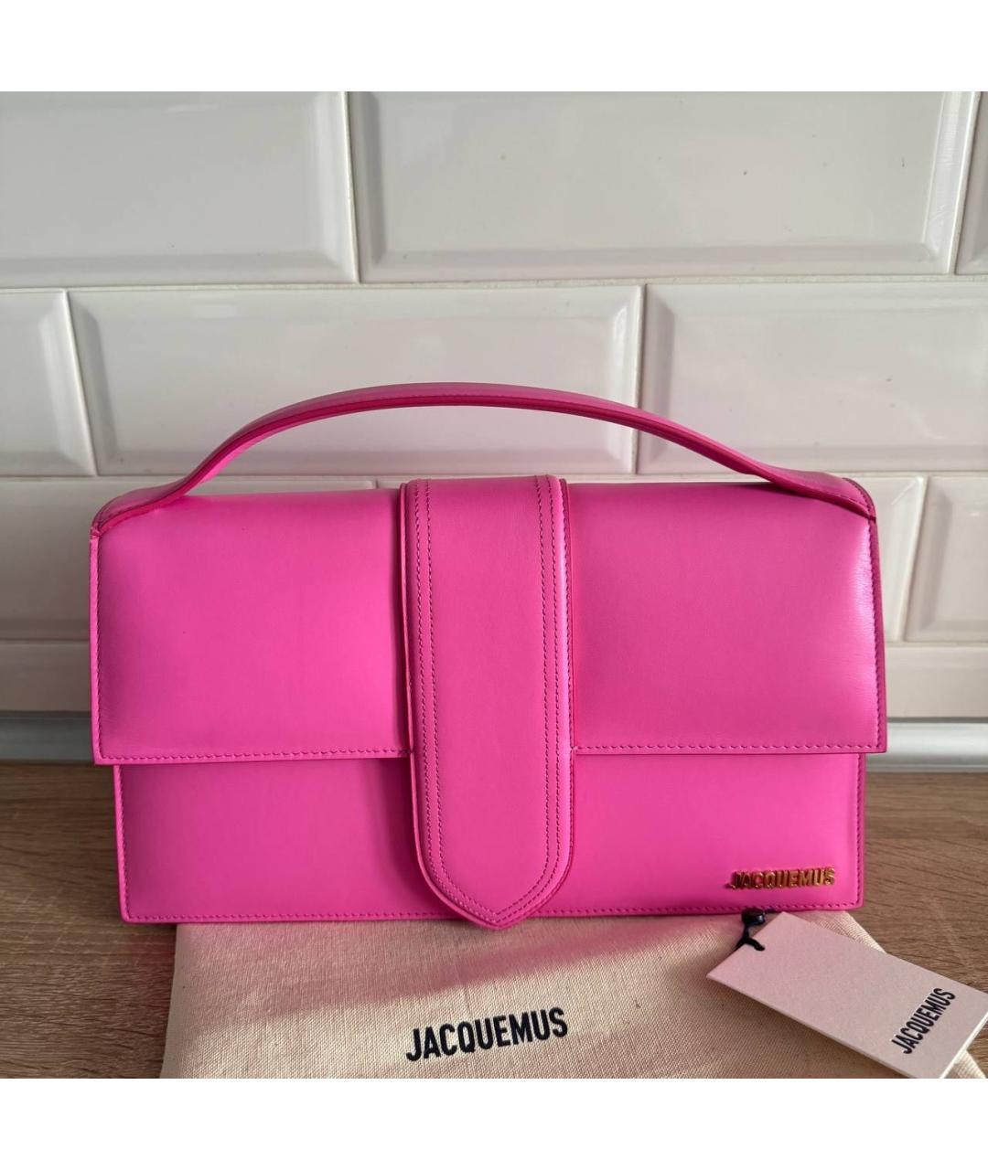 JACQUEMUS Розовая кожаная сумка с короткими ручками, фото 5
